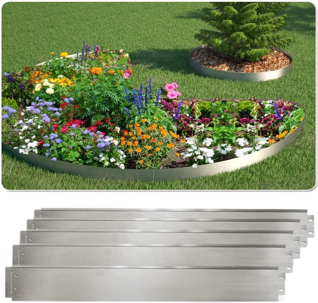 OK-Living Rasenkante Beeteinfassung aus Metall in Silber, Länge: 50 m, Höhe: 14 cm, Breite: 100 cm - Bild 1