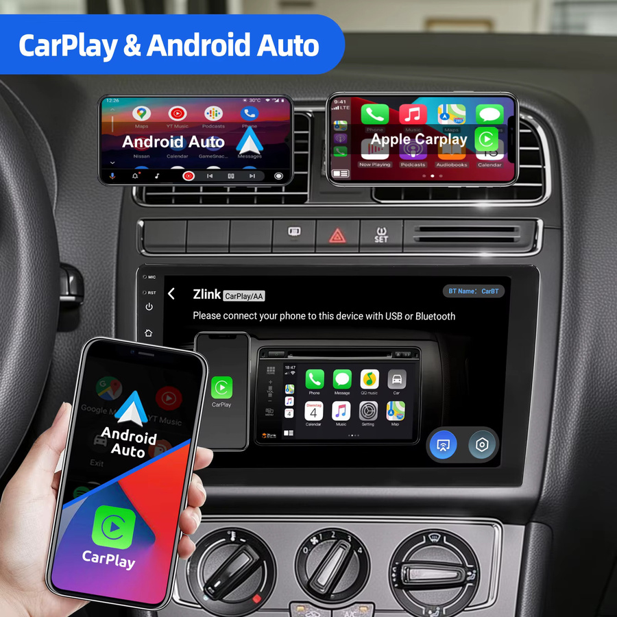 ESSGOO Android 15 Autoradio mit 9 Zoll Display, 4+64G, Wireless CarPlay, GPS, WiFi und Bluetooth für VW Polo MK5 6R 6C 11-16, Schwarz - Bild 4