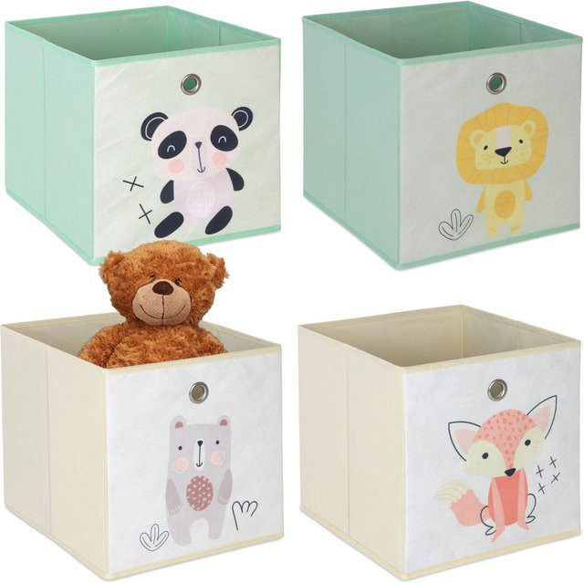 Relaxdays Aufbewahrungsboxen für Kinder 4er Set aus Vlies und Pappe in Bunt, B/T/H: 30 x 30 x 30 cm - Bild 1