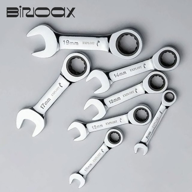 Binoax 14-teiliges Stubby Kombinationsschlüssel-Set mit 72-Zahn-Ratsche in Silber, 6 mm bis 19 mm - Bild 1