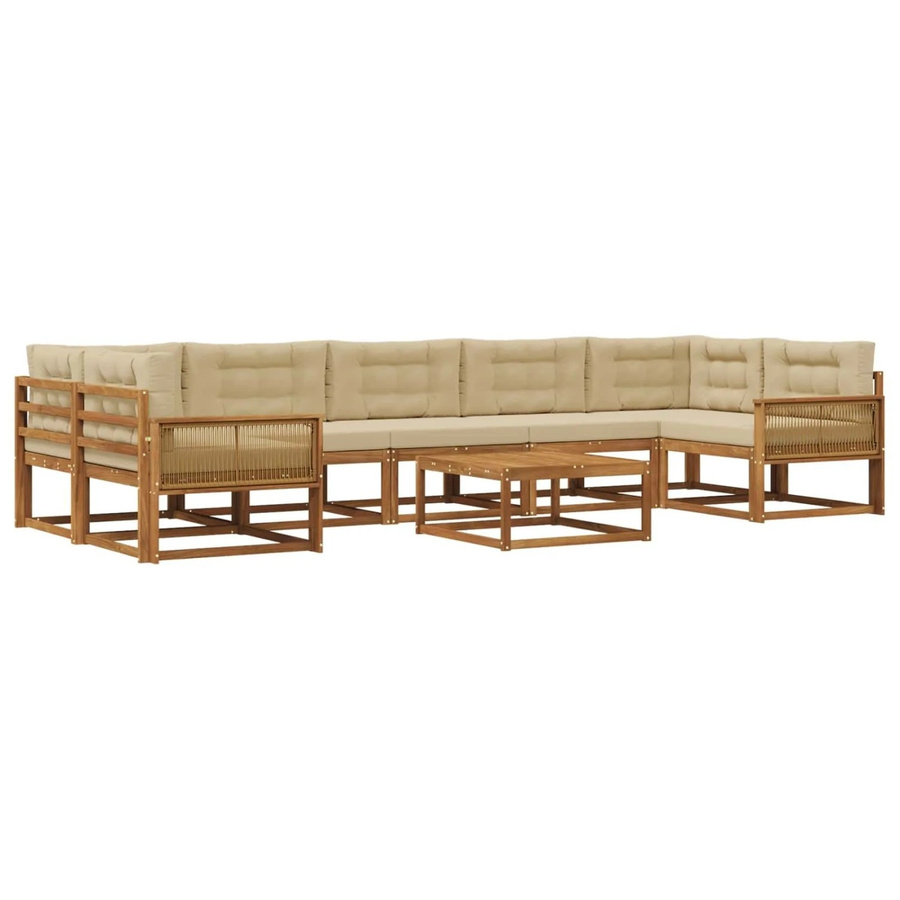 vidaXL Outdoor-Sofagarnitur L-Form aus Akazienholz mit 8 Kissen in Natur und Beige - Bild 2