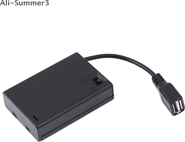 Batteriegehäuse für 3 AA Batterien mit USB-C Anschluss und Schalter, Schwarz, B/T/H: 65 x 45 x 15 mm - Bild 1