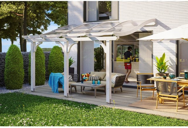 Skan Holz Terrassenüberdachung Venezia aus Leimholz mit Polycarbonat-Dach in Weiß, B/T/H: 434 x 389 cm - Bild 1