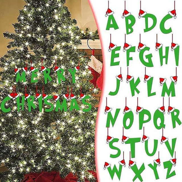 ZQNYCY Weihnachtsbaum Anhänger in Grün mit 26 Buchstaben als DIY-Handwerk für Weihnachten und Silvester - Bild 1