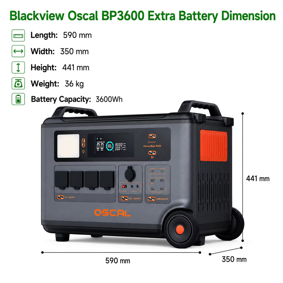 OSCAL PowerMax6000 Tragbare Powerstation mit 6000W und 3600Wh LiFePO4 Akku, Erweiterbarer Solargenerator in Schwarz, Split-Phase 120V/240V mit USV-Funktion und APP-Steuerung - Bild 2