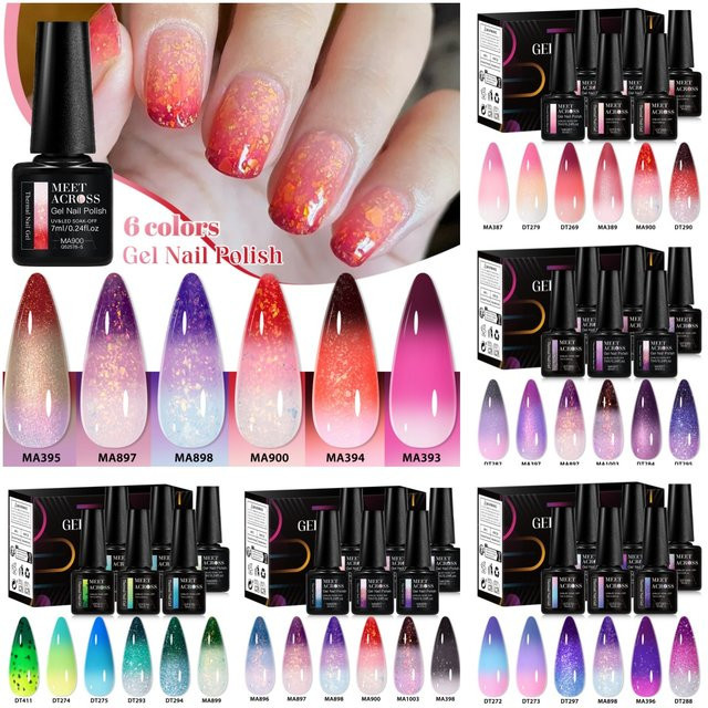 MEET ACROSS Thermischer UV Gel Nagellack, 6 Stück, Glänzend - Bild 1
