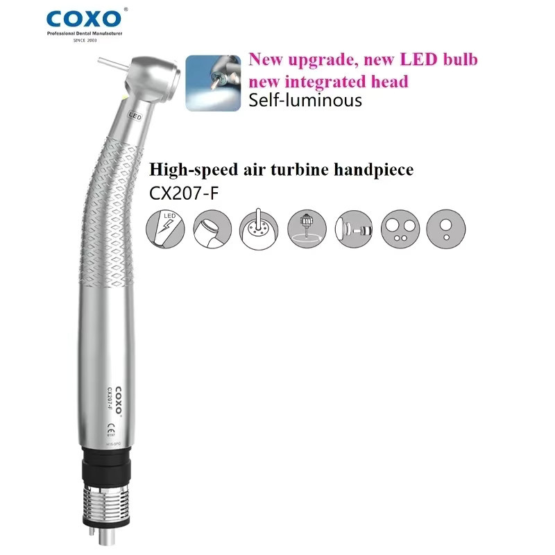 COXO CX207-F Dental-Handstück Hochgeschwindigkeits-LED-Turbine mit 3-Loch-Spray in Silber - Bild 2