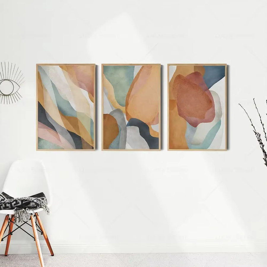 Potdemiel Boho Abstrakte Wandkunst Leinwand Poster mit Farbblock-Malerei und Linienkunst in Mehrfarbig für deine Wohnzimmer Dekoration - Bild 2