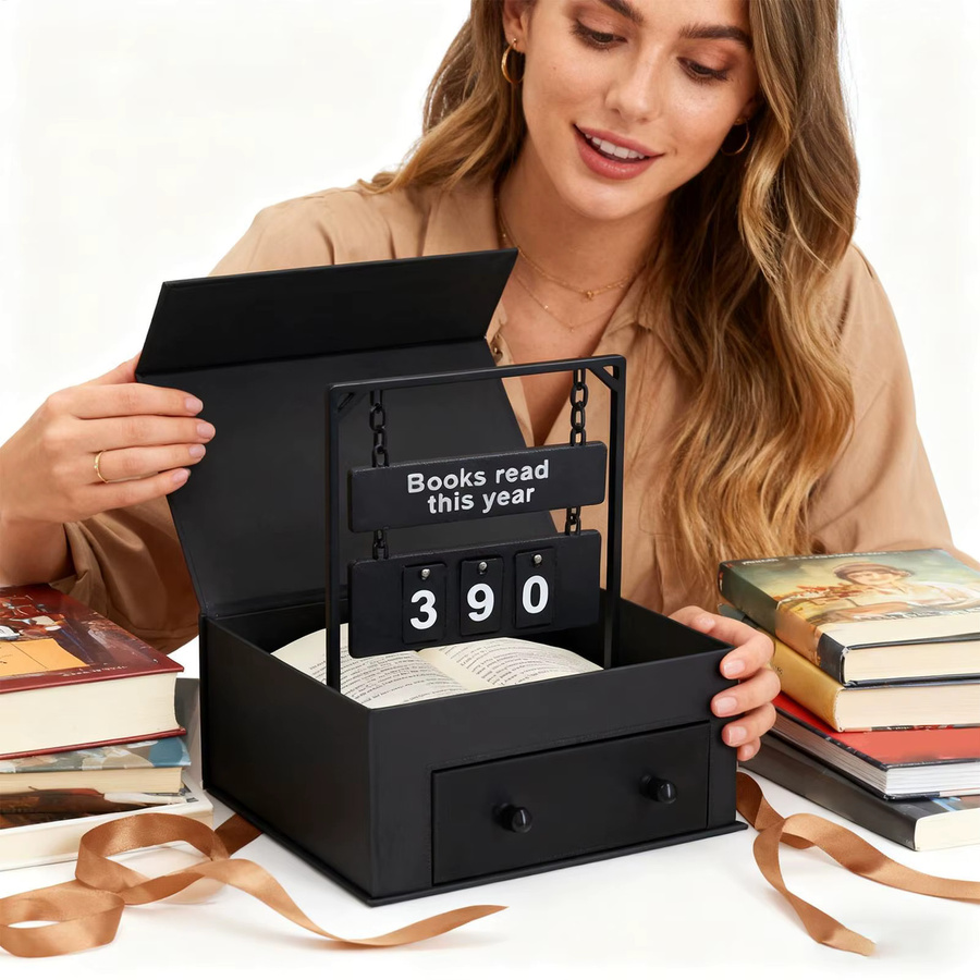 Transparentes Schreibtischschild als Zieltracker zum Bücherlesen für Schüler und Lehrer, modernes Display aus Kunststoff in Beige oder Schwarz - Bild 2