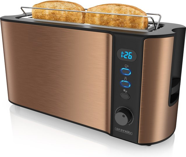 Arendo Toaster Langschlitz für 2 Scheiben mit 1000 W, Brötchenaufsatz, Digitaldisplay und Wärmeisolierung, Kupfer/Mehrfarbig - Bild 1