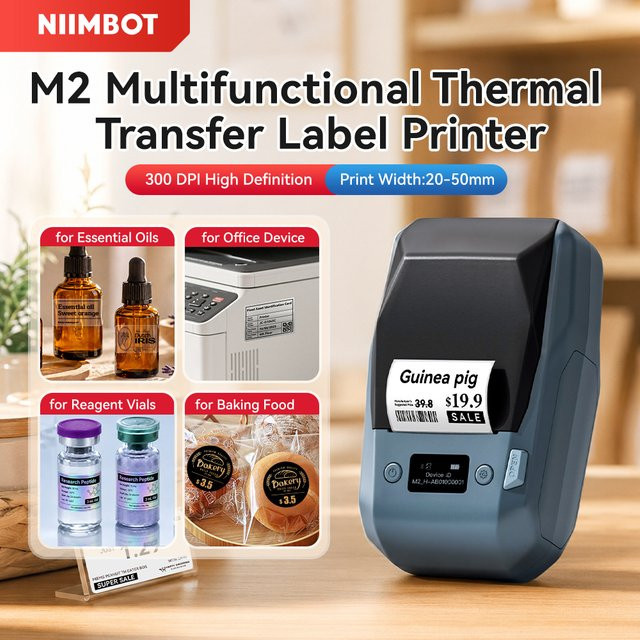 Niimbot M2 Thermischer Transfer Labelprinter in Grau mit 300 DPI High Definition, Drahtlos via Wi-Fi, für Printbreiten von 20-50 mm, kompatibel mit Smartphone und PC - Bild 1