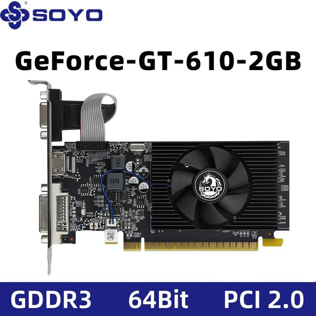 SOYO NVIDIA GeForce GT 610 Grafikkarte 2GB DDR3 64Bit Schwarz - Bild 1