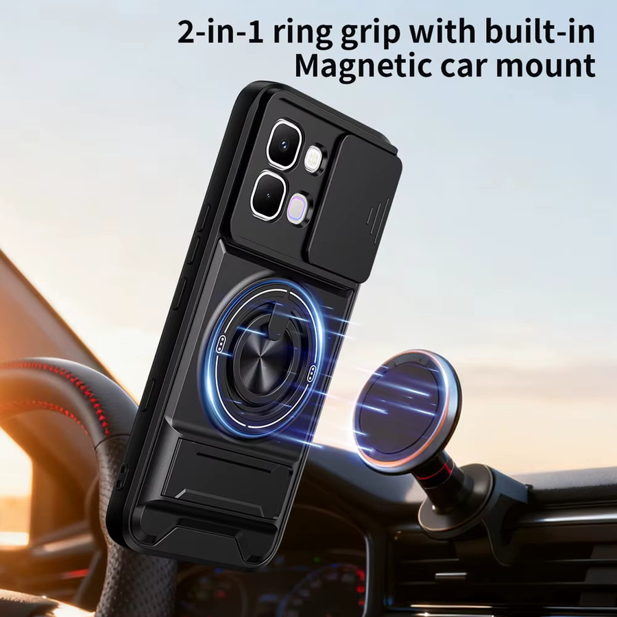 Magnetische Ringständer-Handyhülle für Infinix Note Edge Hot 70 60i 5G 50 Pro Plus Note 60 Pro 50x 50s mit Schiebefenster für die Kamera in Schwarz - Bild 2