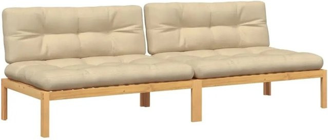 vidaXL Garten-Mittelsofas aus Akazienholz mit Kissen, 2er Set, Beige-braun - Bild 1