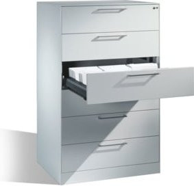 C+P Karteischrank Asisto für DIN A5 quer, 6 Schubladen, dreibahnig, Lichtgrau, H: 131,0 cm, B: 60,0 cm, T: 80,0 cm - Bild 1