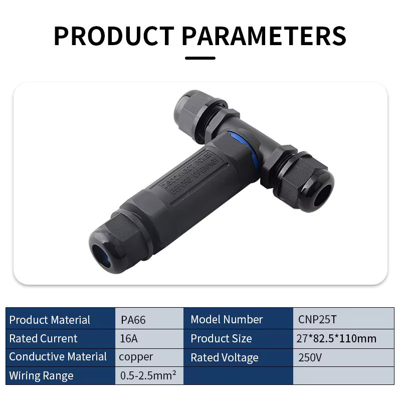 JINH IP68 wasserdichter elektrischer Kabelstecker Dreiwege-Abzweigschraubverbinder in Schwarz für 3, 4 oder 5-polige Kabel von 0,5 bis 2,5 mm2 - Bild 2