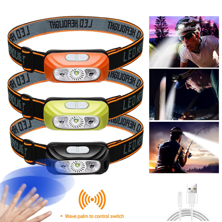 XIWANGFIRE LED-Stirnlampe mit USB-Ladefunktion, wiederaufladbare Sensor-Kopflampe in Schwarz für Outdoor, Camping und Notfälle - Bild 1