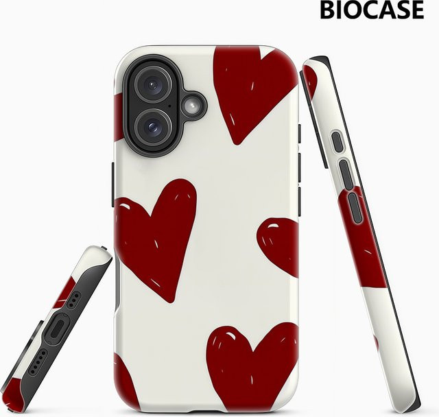 Apple iPhone Handyhülle mit rotem Herzmuster und doppelschichtiger Rückseite - Bild 1