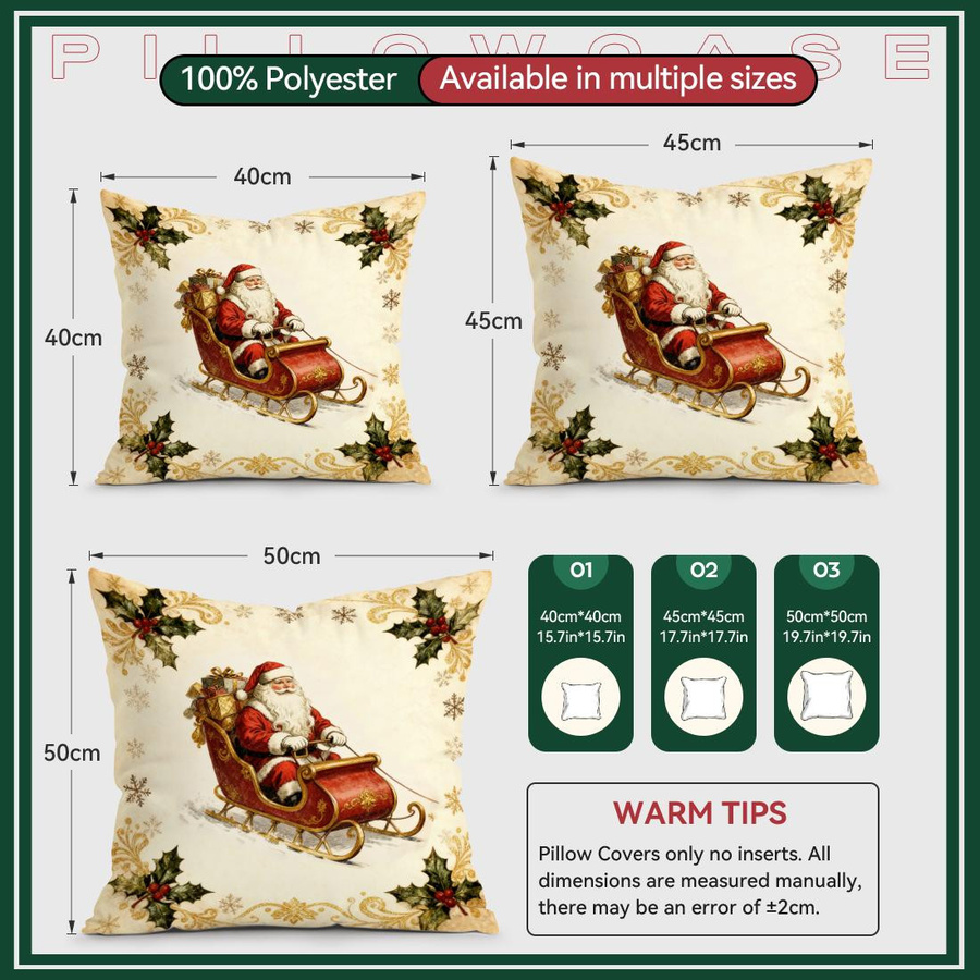 Retro Weihnachtsmann Kissenbezug aus Polyester für Sofa und Auto B/B: 18 x 18 cm - Bild 3