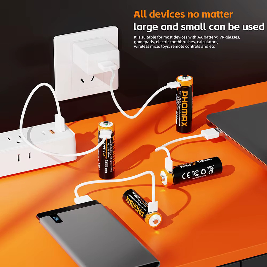 PHOMAX 1,5 V Lithium-Ionen-Akkus AA und AAA mit USB Typ-C Anschluss, 4200 mWh und 1150 mWh für Fernbedienungen und Spielzeug - Bild 4