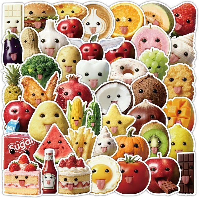 53 Stück abstrakte Kunst-Sticker mit Lebensmittel-Motiven in Multicolour von Sticker Story Store für Notizbücher und DIY-Bastelarbeiten - Bild 1