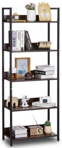 VEVOR Bücherregal aus Metall im Industrie-Stil, 5-stöckiges freistehendes Aufbewahrungsregal in Schwarz, B/T/H: 60 x 30 x 154 cm - Bild 1