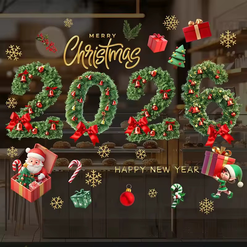 ZQNYCY Weihnachts Fenster Aufkleber mit Santa Claus und Schneeflocken für Dekoration zu Weihnachten und Silvester, Mehrfarbig - Bild 2