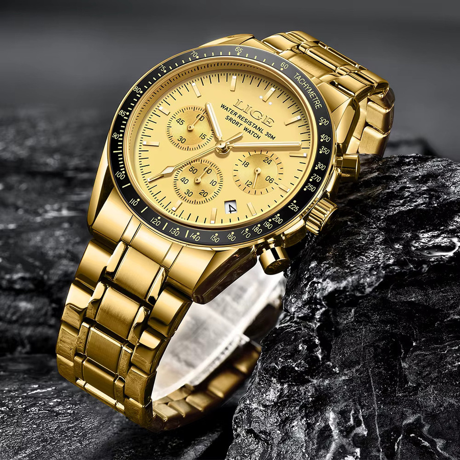 LIGE Armbanduhr Quarz, Edelstahl, Gold, Herren - Bild 1