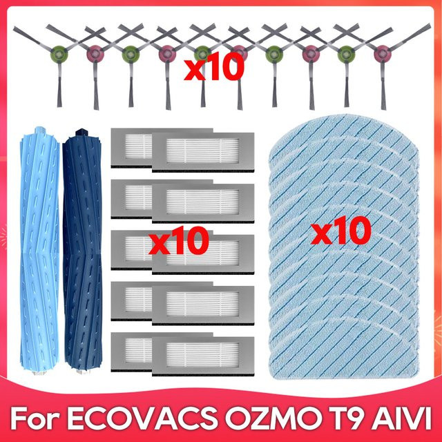 Ecovacs Zubehör-Set für Debot Ozmo T9 AIVI, T9 PRO, T9 MAX und T9 POWER mit Seitenbürsten, Filtern und Wischtüchern - Bild 1
