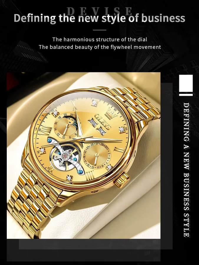 OLEVS Armbanduhr, Automatik, Edelstahl, Gold, Herren - Bild 7