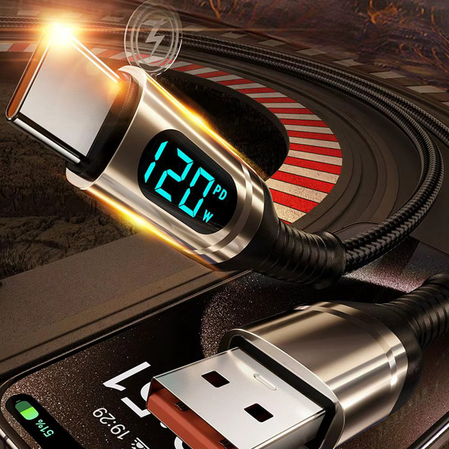 VBVC PD120W USB-C Datenkabel 6A mit Digitalanzeige in Rot für iPhone 15 16 17 Pro Max Xiaomi Samsung - Bild 3