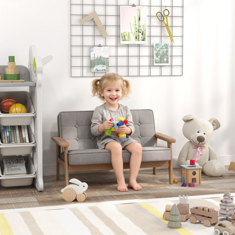 AIYAPLAY Kindersessel mit Holzrahmen in Grau mit Samtoptik - Bild 2
