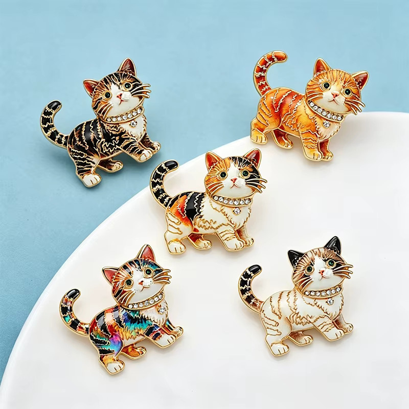 Wuli&baby Brosche, Katzen, Bunt, Kristall, Unisex - Bild 2