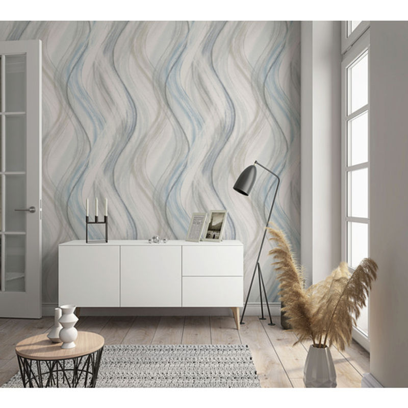 Marburg Vliestapete Shades mit grafischem Wellenmuster in Greige, Blau und Beige - Bild 3