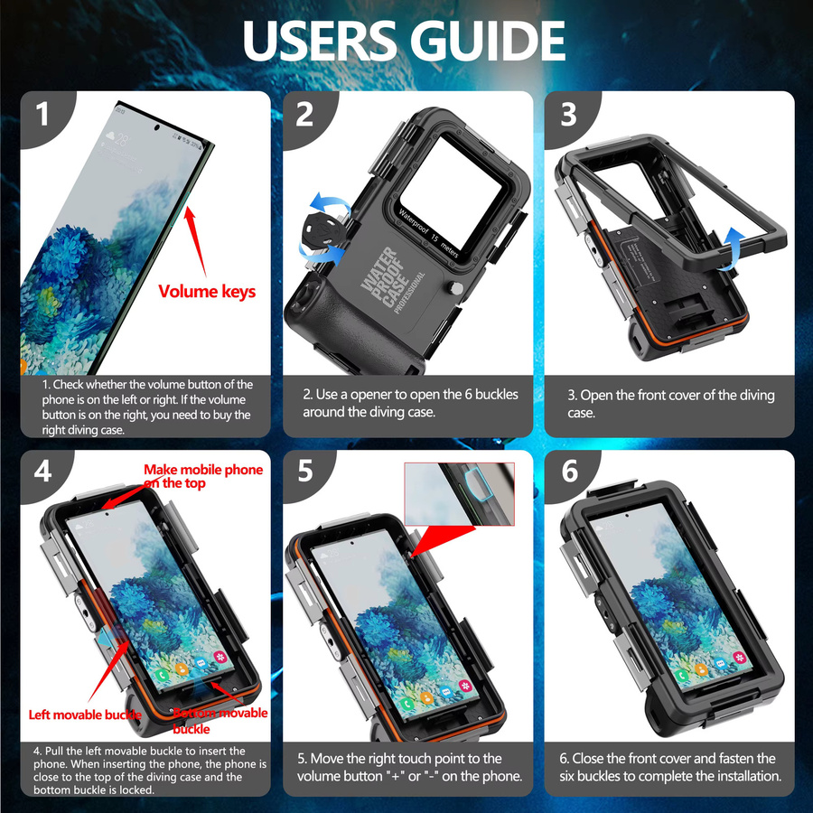 Wasserdichte Tauchhülle für Android-Handys bis 6,9 Zoll, professionelle Schwimm- und Schnorchelhülle, Schwarz - Bild 4