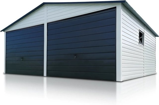 Liderstal Doppelgarage Basic aus Trapezprofilblech mit Satteldach und Schwingtor in Weiß, B: 600 cm, T: 500 cm, H: 280 cm - Bild 1