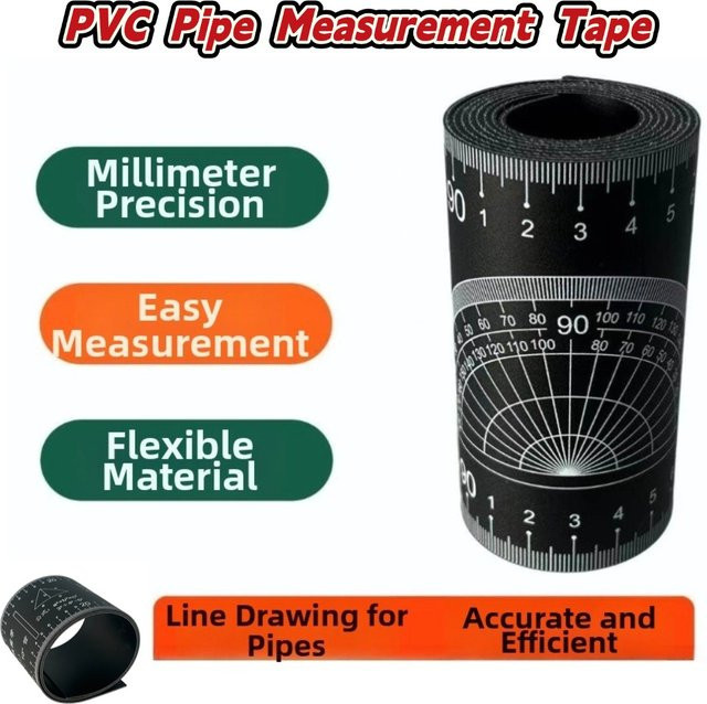 TOOLTOP PVC-Rohrdurchmesser-Messband in Grün und Schwarz aus Kunststoff mit fein bedruckter Skala für Heimwerker-Rohrleitungsarbeiten - Bild 1
