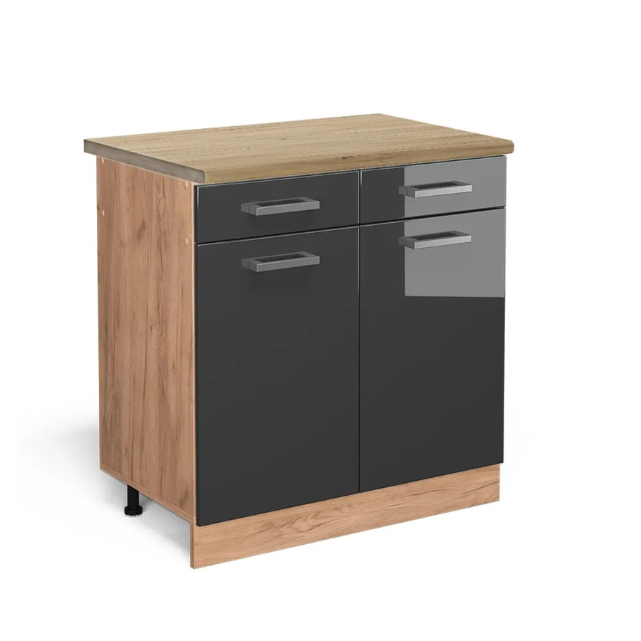Vicco Küchenunterschrank R-Line in Anthrazit Hochglanz und Eiche mit Goldakzenten, B/T/H: 80 x 60 x 81,6 cm - Bild 2