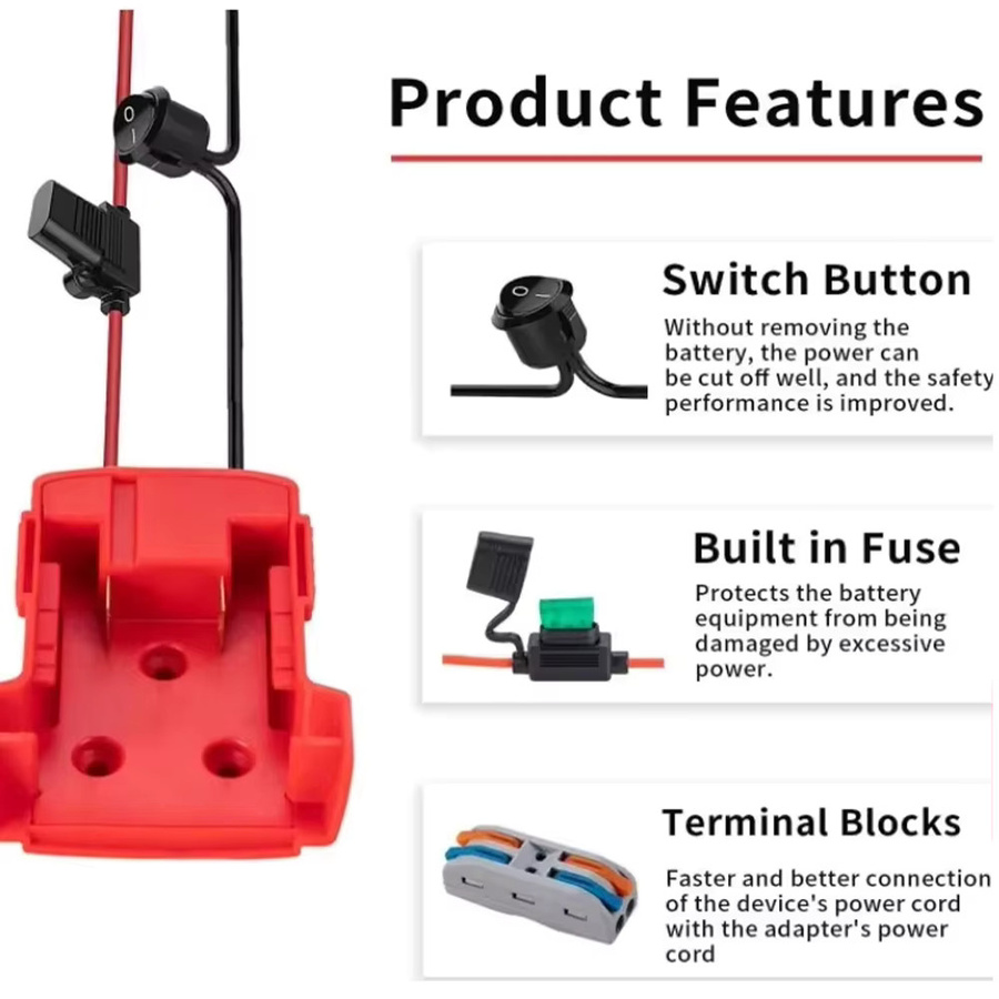 Akku-Adapter für Milwaukee 14,4 V 18 V 20 V Li-Ionen-Akkus, Akku-Konverter in Rot - Bild 2