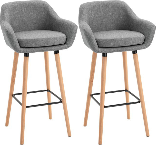 HOMCOM Barhocker Poco 2er Set in Grau mit Sitzhöhe 65 cm aus Stoff und Holz - Bild 1