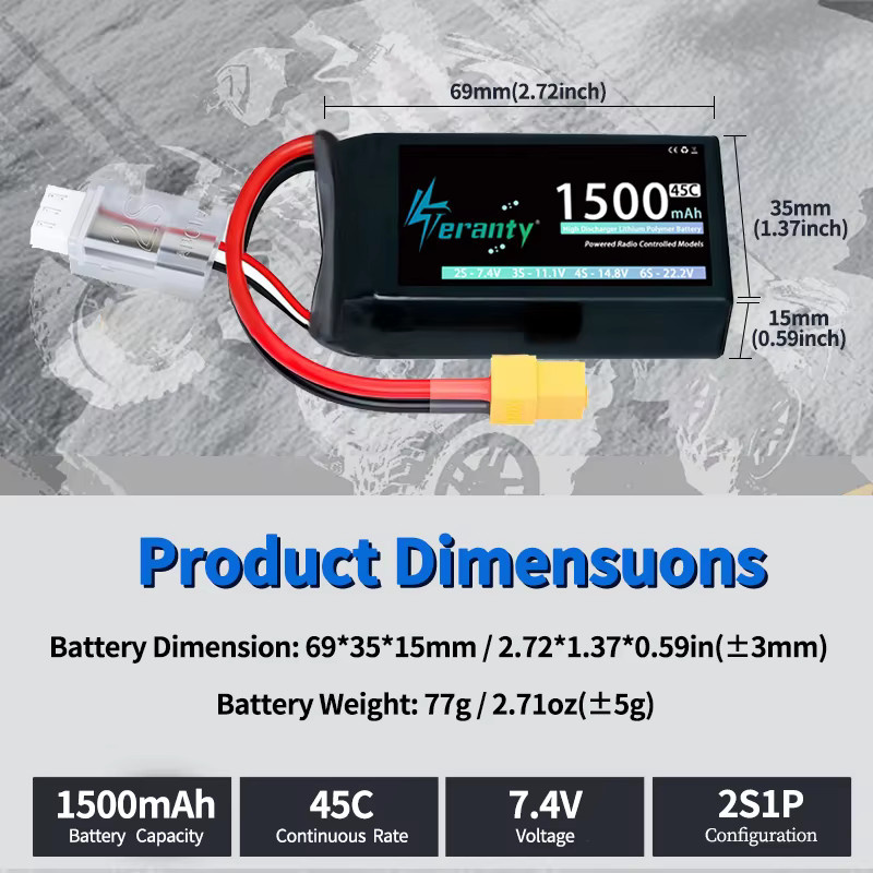 TERANTY Lipo-Akku, 1500mAh, für RC Auto Truck Buggy FPV Drohne Helikopter Flugzeug - Bild 2