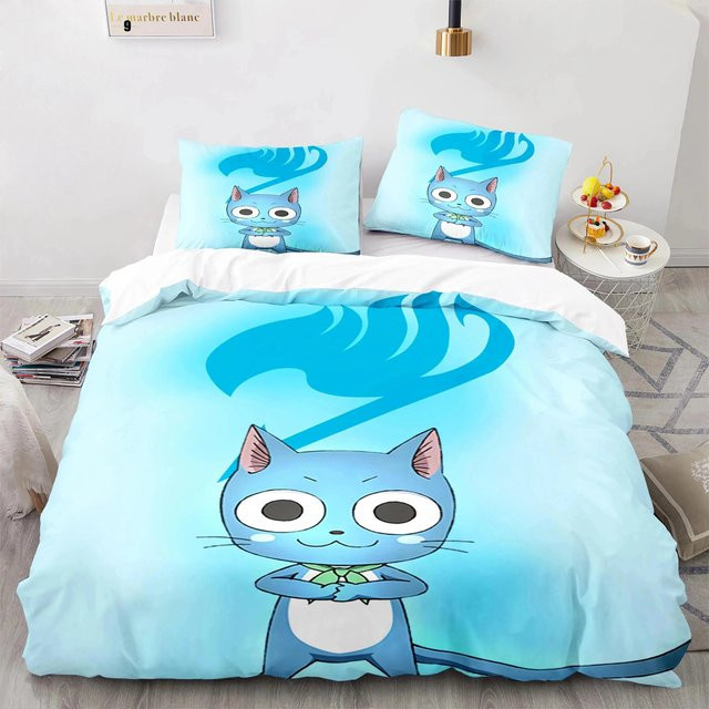 Fairy Tail Anime Natsu Bettwäsche-Set mit 3-teiligem Bettbezug und Kissenbezug in Blau, B/H: 150 x 200 cm - Bild 1