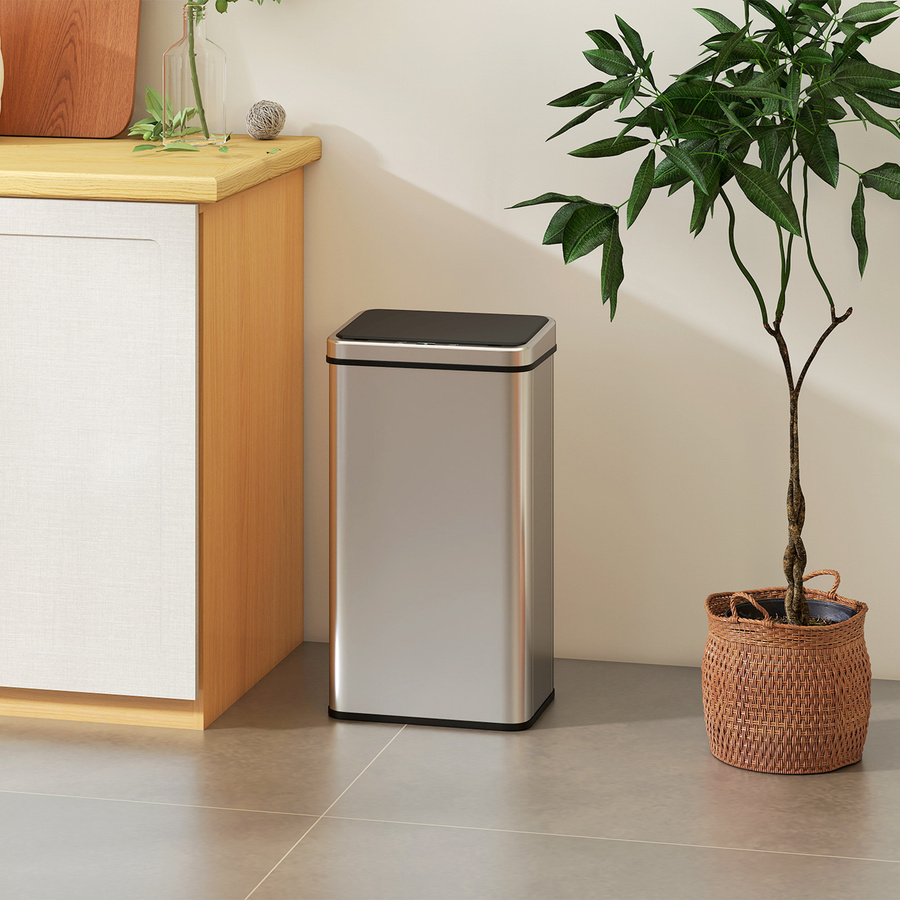 HOMCOM Sensor Mülleimer 50L aus Edelstahl in Silber mit Soft-Close-Deckel und Bewegungssensor, fingerabdrucksicherer Abfallbehälter mit herausnehmbarem Inneneimer - Bild 2