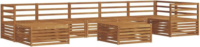 vidaXL Sofagarnitur 8-teilig aus Massivholz Akazie in Braun, modernes U-Shape Set mit Tisch, Ecksofa, Mittelsitzen und Hocker - Bild 1