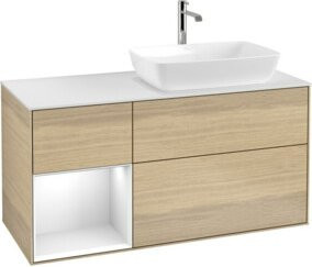 V&B Waschtischunterschrank Finion mit Wandbeleuchtung, Farbe Weiß und Eiche, Breite: 120 cm, Tiefe: 50,1 cm, Höhe: 50,1 cm - Bild 1