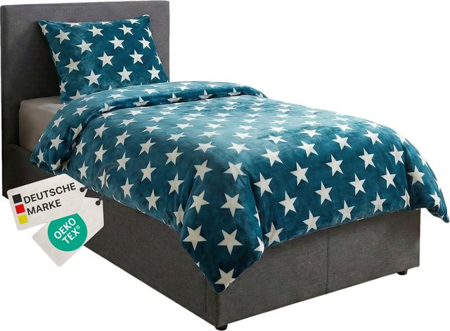 NYVI Winter Bettwäsche CozyStar Soft 2-teilig mit Sterne-Design in Petrol, Bettbezug B: 135 cm, H: 200 cm und Kissenbezug 80 x 80 cm - Bild 1