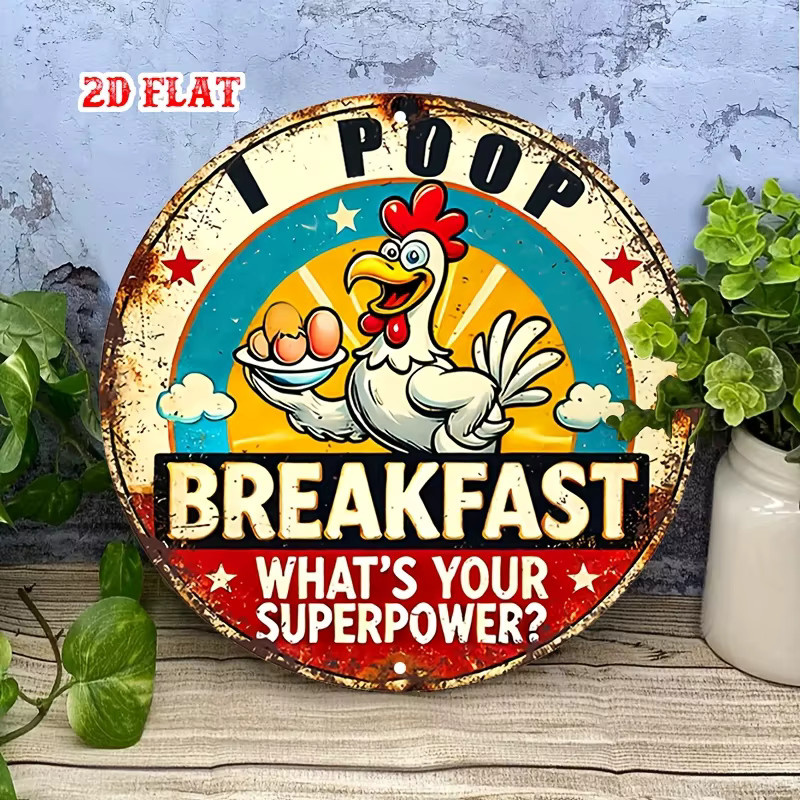 Vintage Metallschild Potdemiel I Poop rund mit Huhn Design in Multicolour Durchmesser: 20 cm - Bild 4