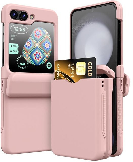 Kunststoff Telefonhülle mit Kartenhalter für Samsung Galaxy Z Flip 6 5 4 3 5G in Pink mit Vollscharnier-Schutz - Bild 1