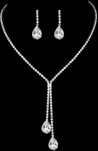 Schmuck-Set Halskette, Ohrringe, Silber, Kupfer, Zirkonia, Kristall, Damen - Bild 1