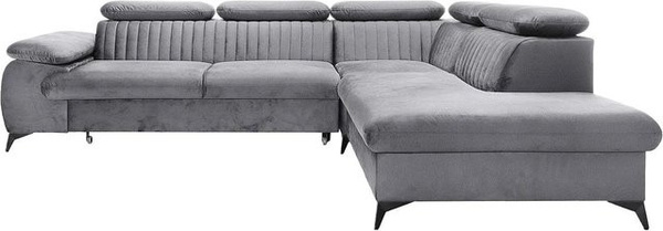 Schlafsofa Samara von Pascal Morabito in Lichtgrau mit L-Form und Samtbezug, Breite: 275 cm